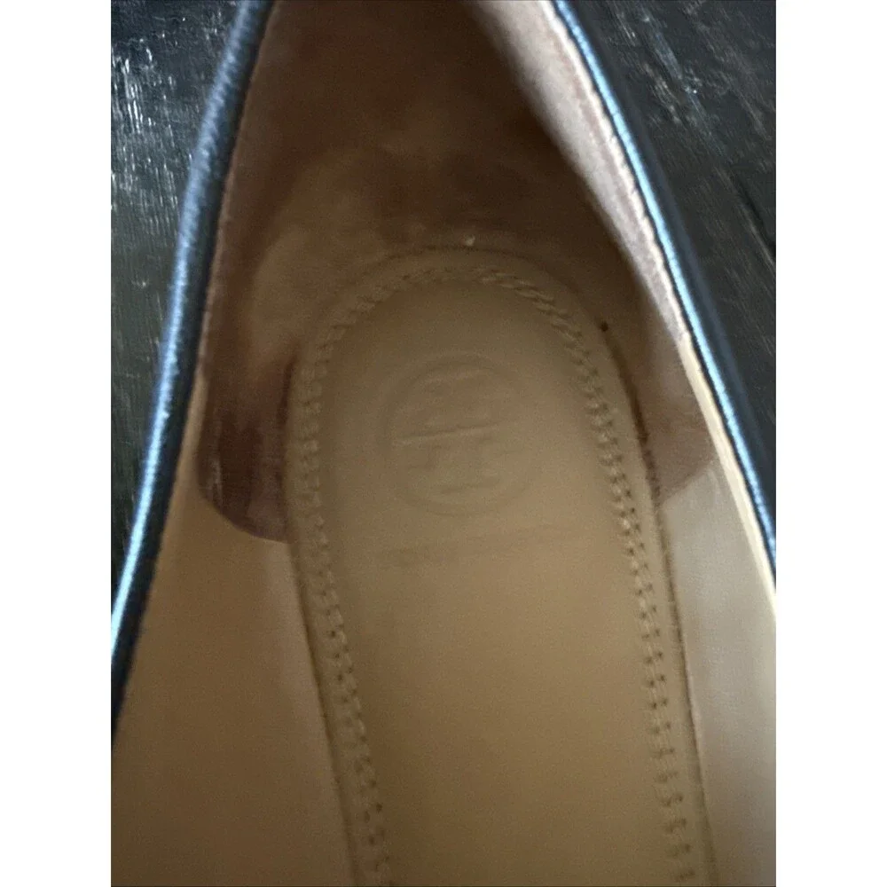 Tory Burch Everly Cap Toe Black Leather Gold Logo Ballet Flats Shoes 10.5